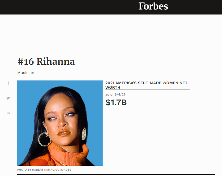 Rihanna – Nữ nghệ sỹ UK khuynh đảo giới mỹ phẩm & thời trang, được Forbes xếp hạng trở thành tỷ phú USD